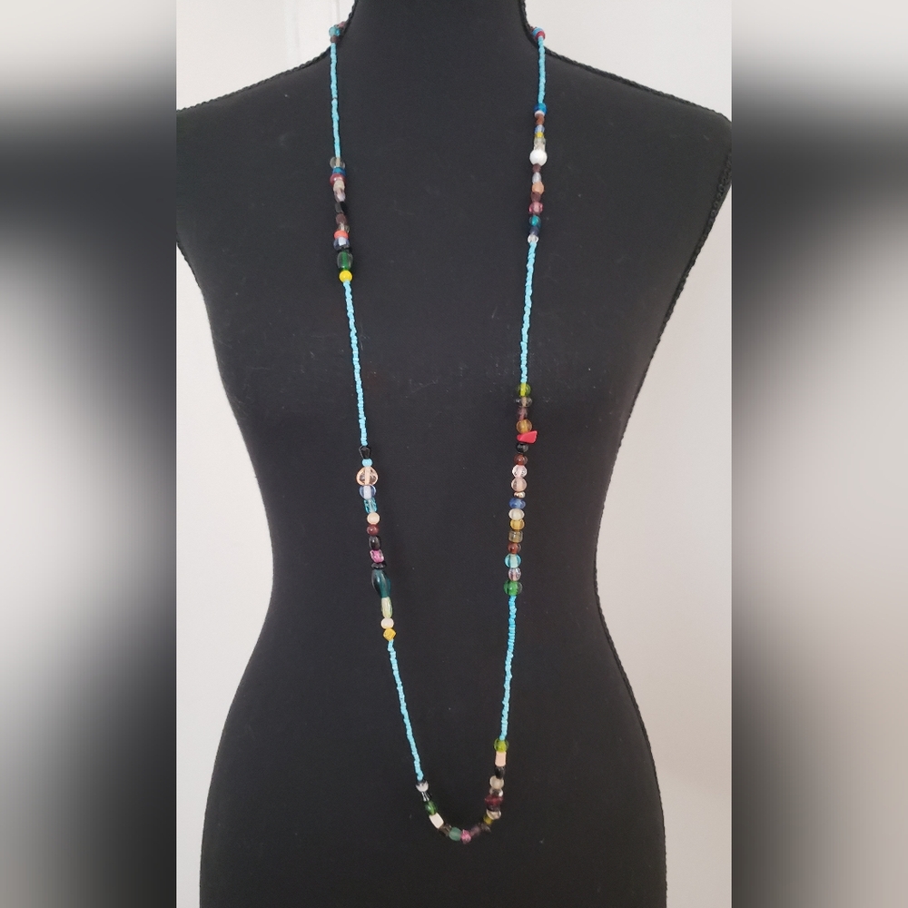Authentic Native American Handmade Vintage Glass Beaded Necklace 23"